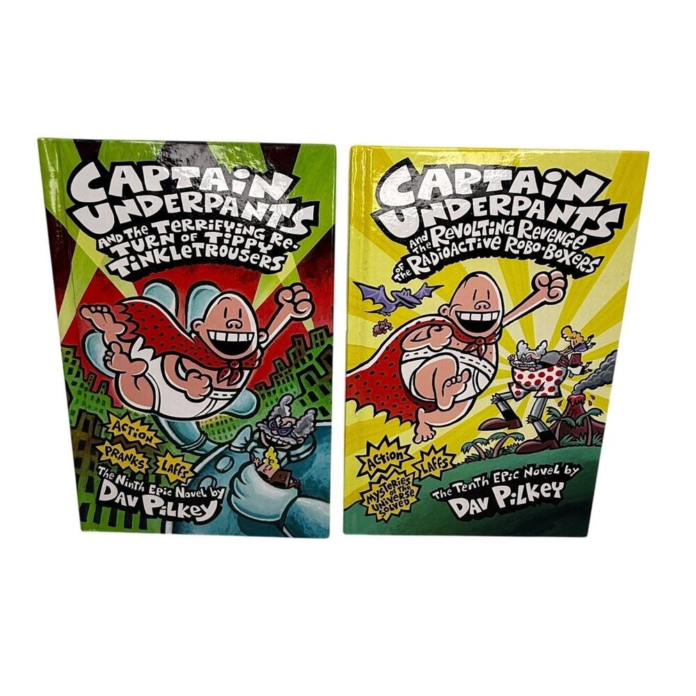Captain Underpants 9th & 10th Epic Novel by Dav Pilkey 2 Hard Cover Books